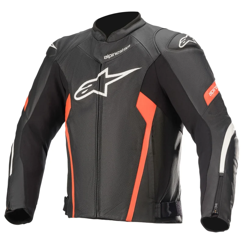 Chaqueta de Cuero Alpinestars Faster V2 Airflow Negro/Blanco/Rojo Fluor