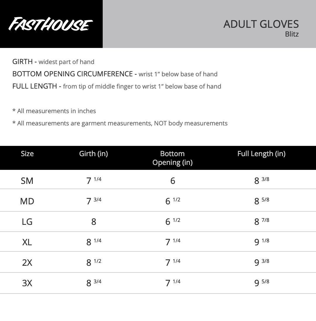 Guía Guantes Fasthouse MX Blitz