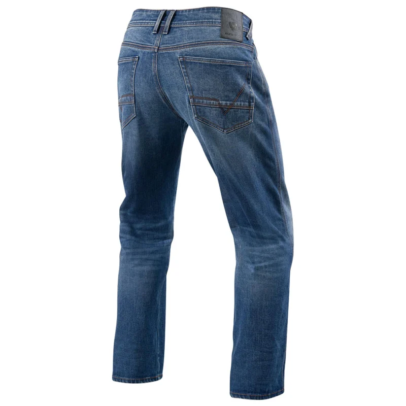 jeans revit philly 3 lf azul medio gastado back moto garage en linea